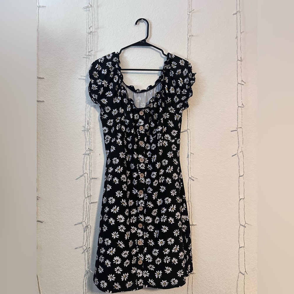 No Boundaries Black and White Daisy Mini Dress